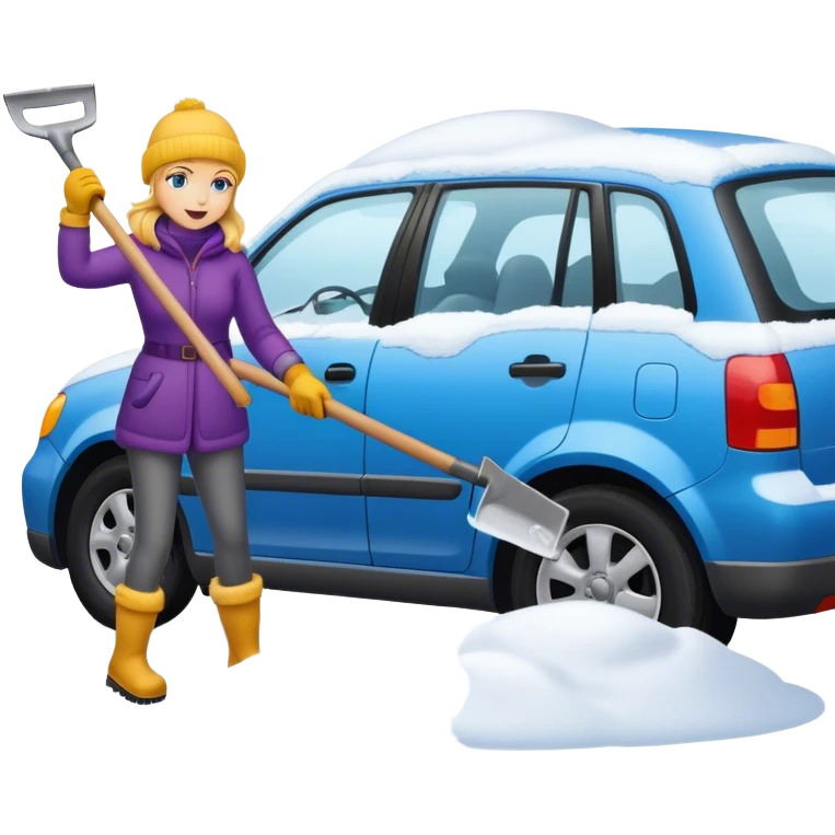 Female shovelling car out in the snow emoji