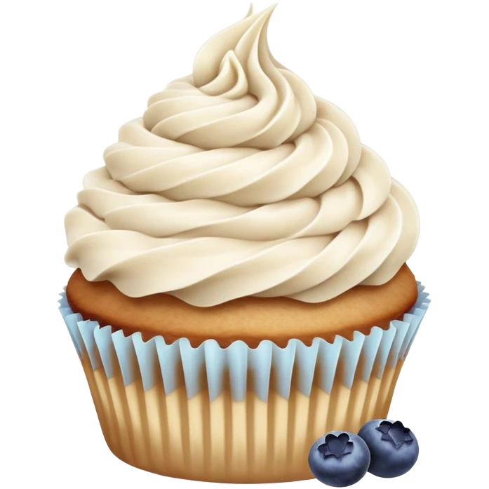 Vanilla cupcake with cinnamon frosting swirled around blueberry jam emoji