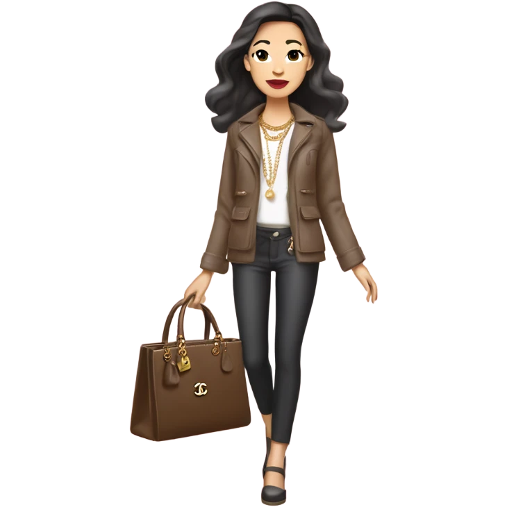 Brunnete Chanel Asian Girl with Birkin bag and Chanel necklace emoji