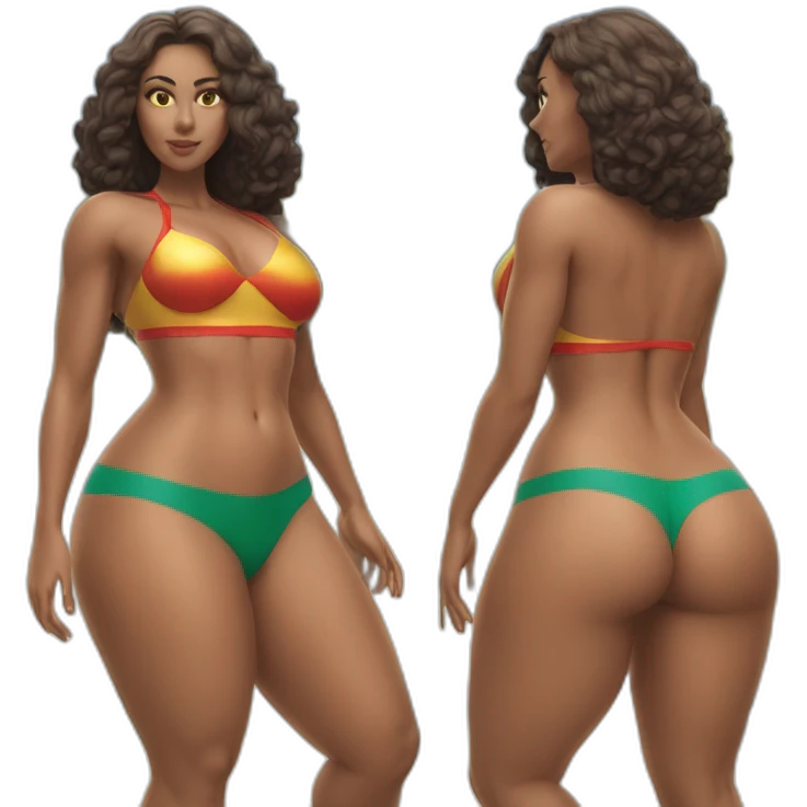 Slim-thicc Caucasian woman bikini superhero pose (beach body) lower body emoji