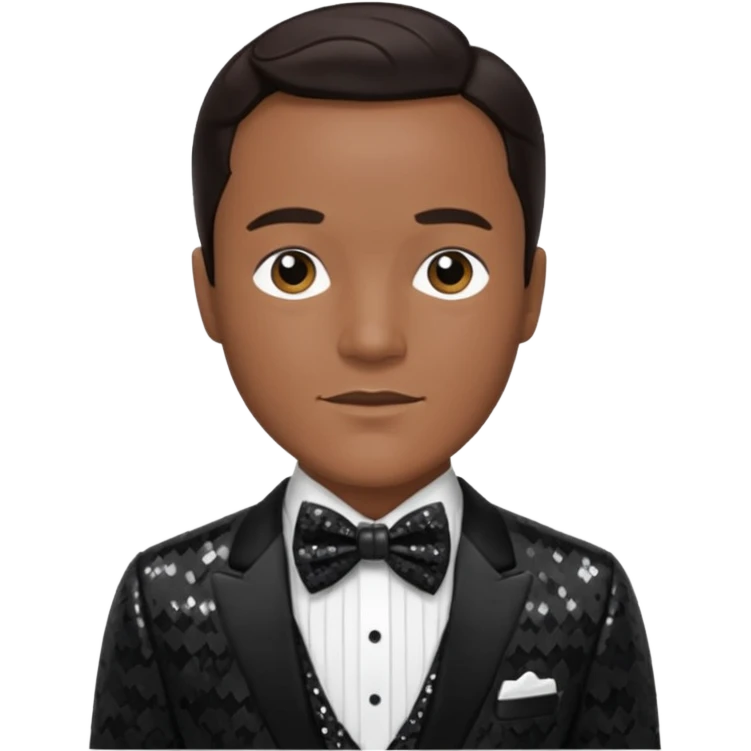 Gene Kelly with dark brown hair, black sequin suit with bow tie emoji