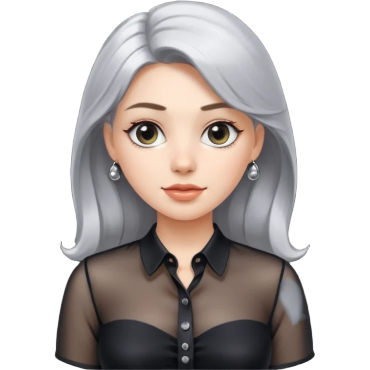 Realistic womens black sheer blouse, silver buttons
 emoji