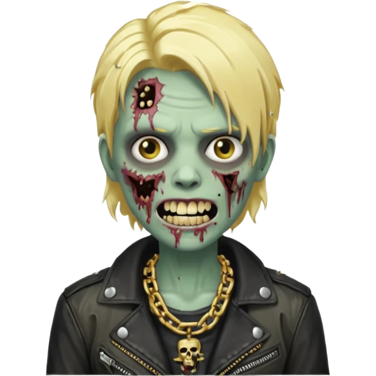 Zombie com dente de ouro e cabelo loiro com corrente e uma jaqueta de couro emoji