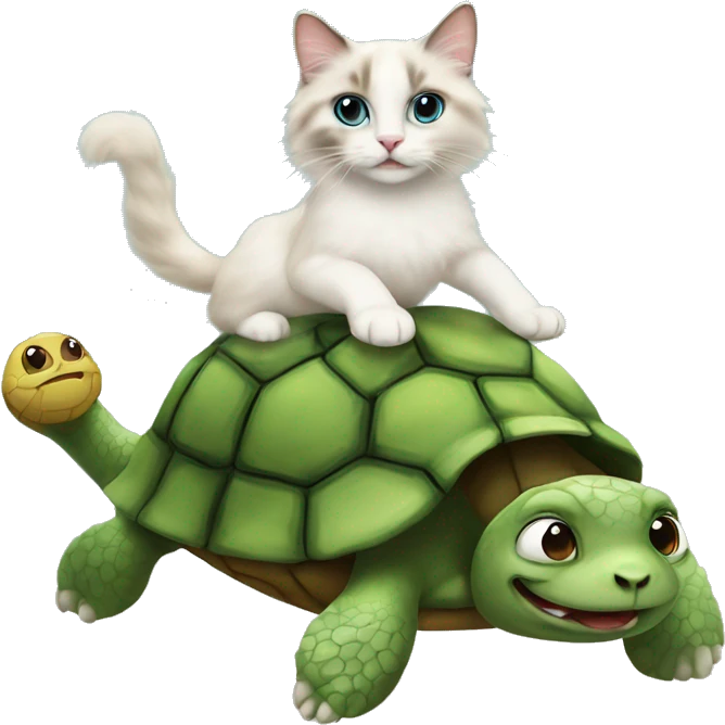 Ragdoll cat riding a turtle  emoji
