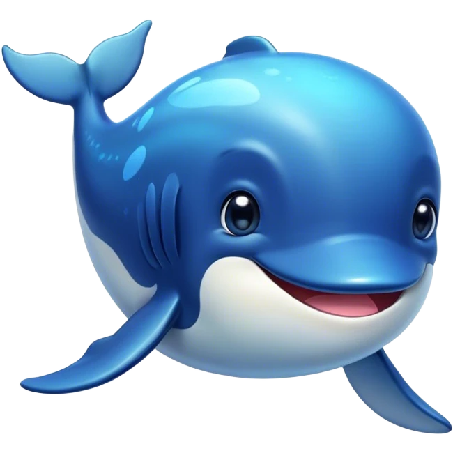 Cinematic Cute Humpback Whale Portrait Emoji, Head tilted playfully and inquisitively, featuring a softly rounded body with bright, sparkling eyes and an adorably expressive mouth, Simplified yet irresistibly adorable features, highly detailed, glowing with a warm, ocean-blue glow, high shine, affectionate and gentle, stylized with a touch of whimsical aquatic charm, soft glowing outline, capturing the essence of a friendly and endearing whale that seems as if it could sing its way into your heart! emoji