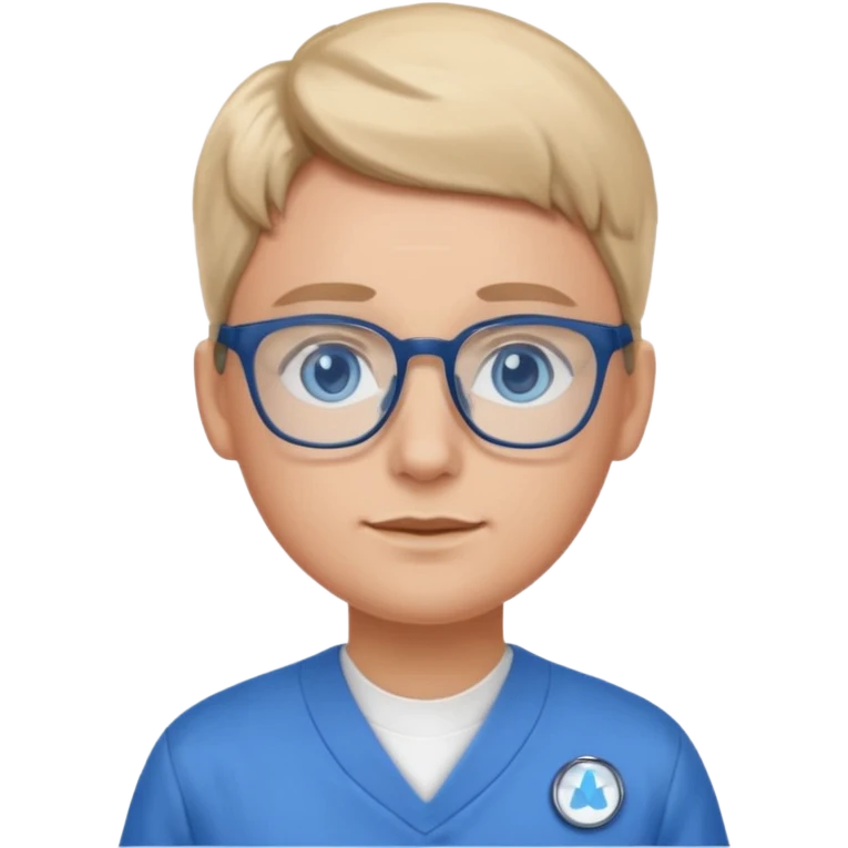 Generate from my photo blue eyes with glasses wearing care blue uniform emoji