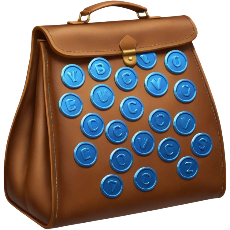 blue coins inside a brown leather bag  emoji
