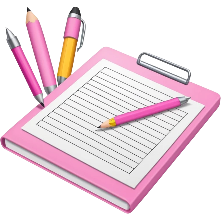 create a pink exam paper with pens and stuff  emoji