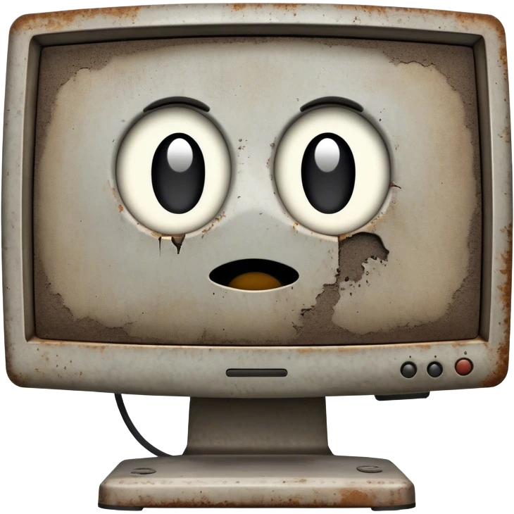 Old monitor heavily covered in dust, dirt and rust emoji