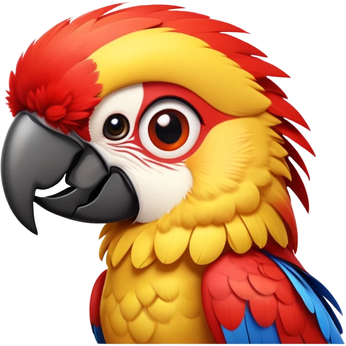 cinematic-cute-macaw-portrait-emoji,-head-tilted-playfully-and-inquisitively,-with-a-dazzling-red-plumage-and-round,-sparkling-eyes-filled-with-charm,-simplified-yet-irresistibly-adorable-features,-highly-detailed, white beak emoji