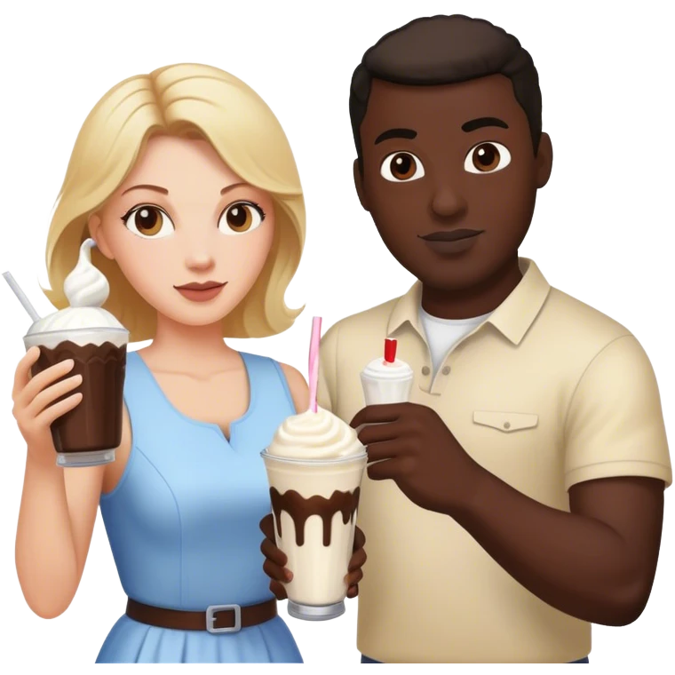 White woman throwing milkshake at black man emoji
