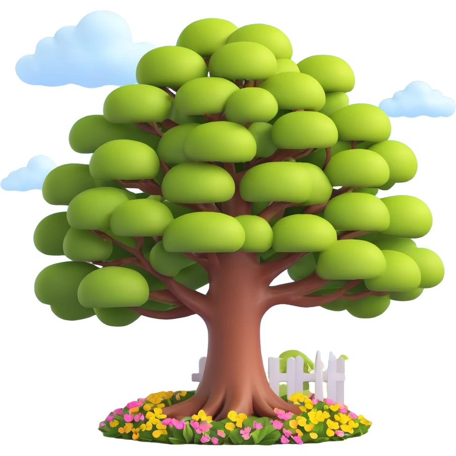 a small yard with a giant tree, smooth and vibrant, Microsoft fluent emojis style emoji