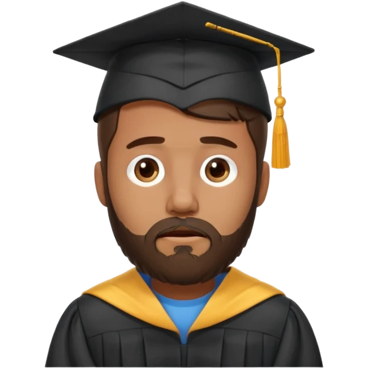 bearded brown man exhausting graduation emoji