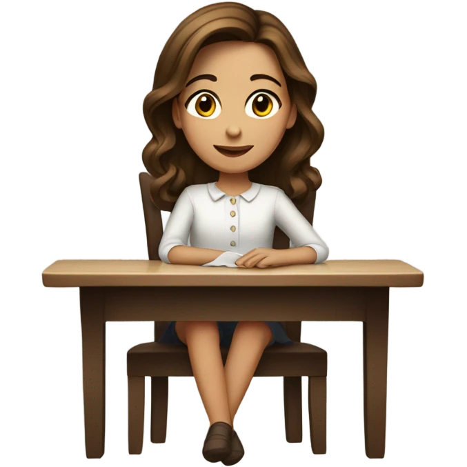 Brown hair Girl dinner at the table emoji