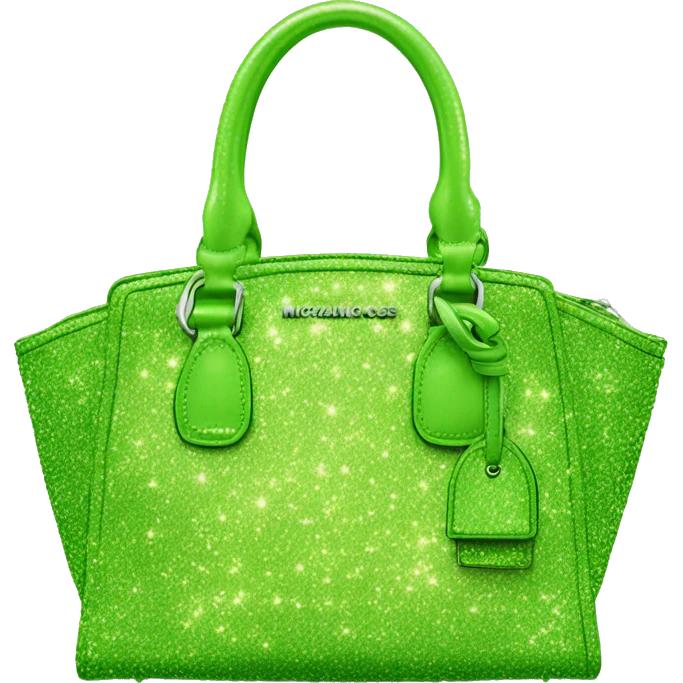Realistic isolated lime green glitter michaesl kors satchel purse.  emoji