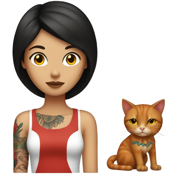 brunette with tattoos and a red cat emoji