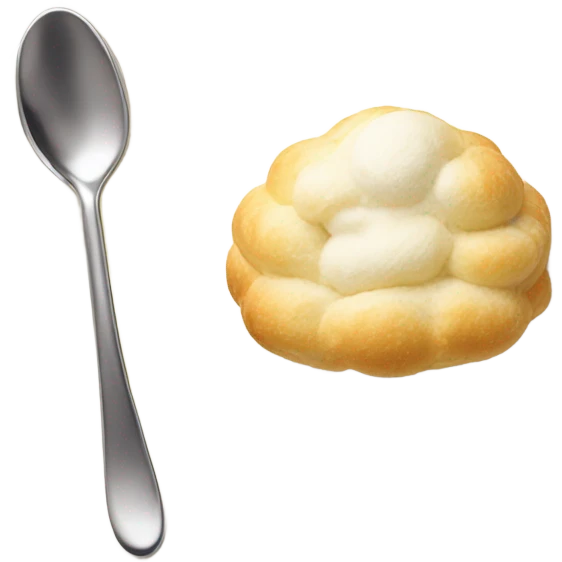 Cream vanilla puff at plate and spoon emoji
