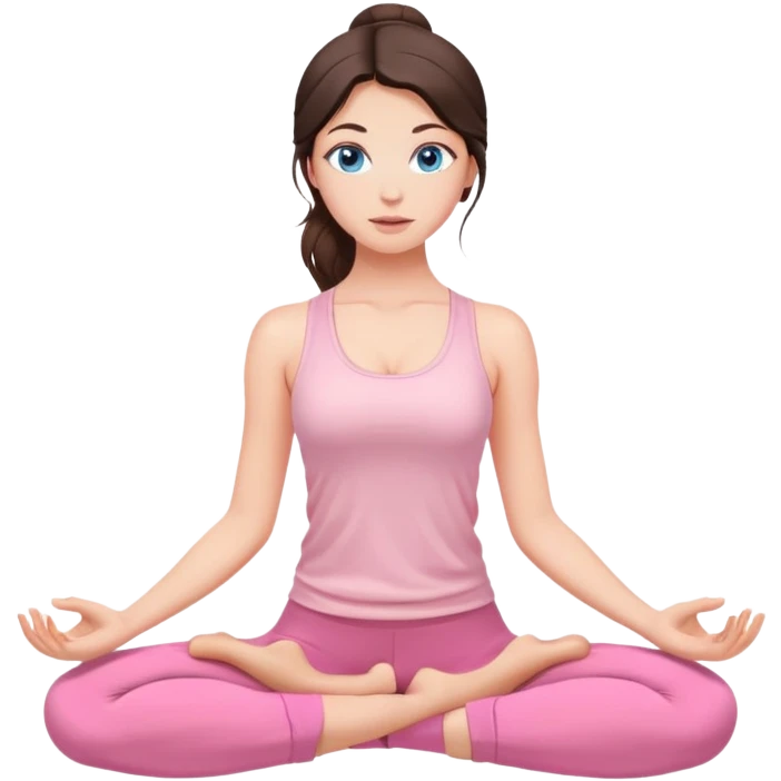 brunette blue-eyes, yoga girl light pink clothes  emoji