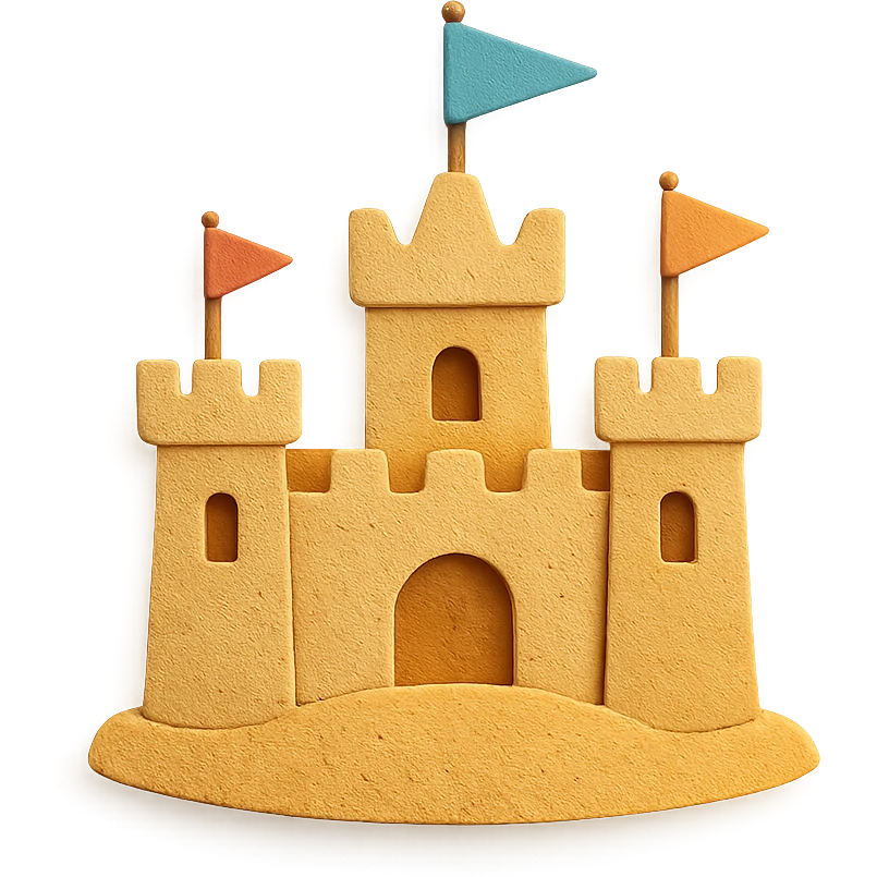 detailed and playful sand castle with flags in paper-craft style emoji