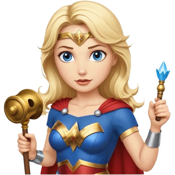 Blonde blue eyes Wonder Woman holding bell and baton emoji