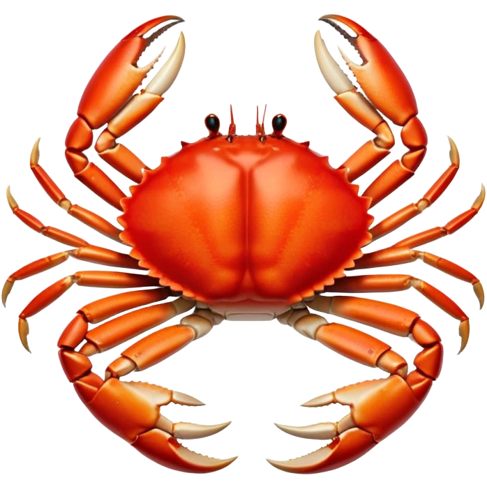 Cinematic rich crab legs, bright red shell glistening, cracked open to reveal tender white meat, warm golden highlights, detailed and delicious. emoji
