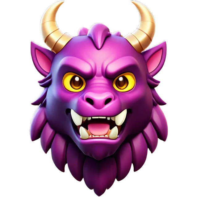 Clash of Clans aesthetic: Cinematic Playful Beast Emoji, rendered in a 3D vector-style similar to standard emojis with minimal shading and bold, simplified shapes. A compact, isometric mythical creature with wild, majestic features and fierce yet endearing eyes, softly glowing with a primal enchanted charm. Simplified yet unmistakably iconic, highly detailed and consistent, glowing with a soft radiant shine and high polish. Stylized with a touch of mythical wildness and a soft glowing outline, capturing the essence of a legendary beast with a friendly, playful allure! emoji