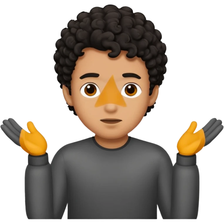 a guy shrugging his shoulders with a black little bit curly hair emoji