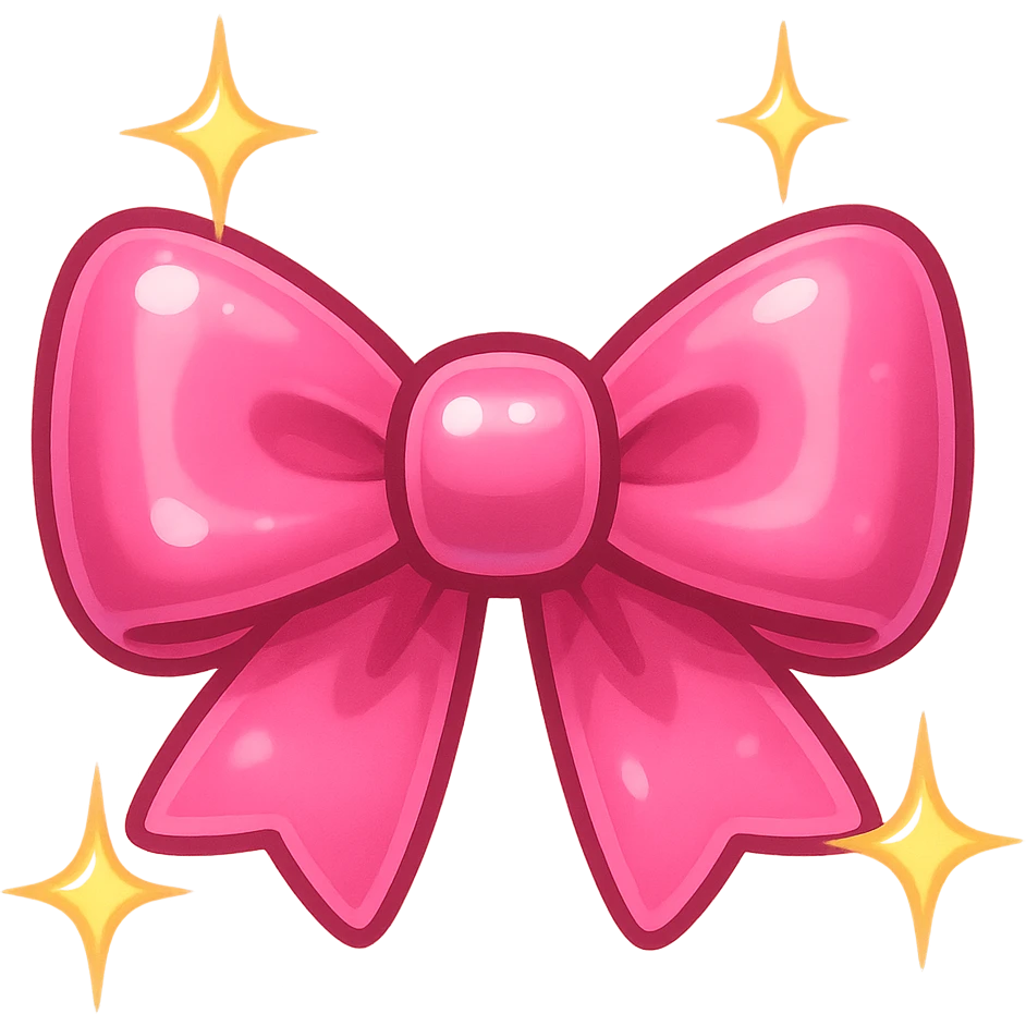 pink bow emoji, cute and shiny, with sparkles emoji