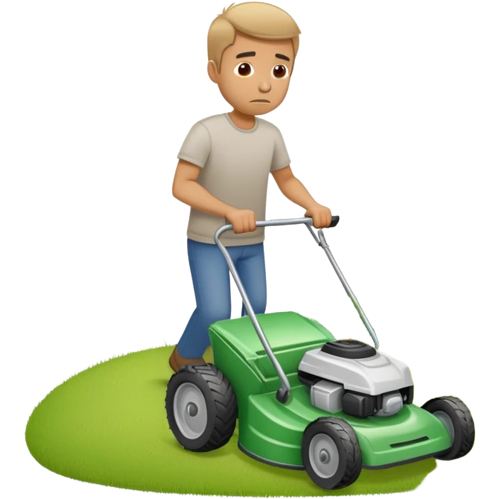 sad man with no kids pushing lawn mower emoji