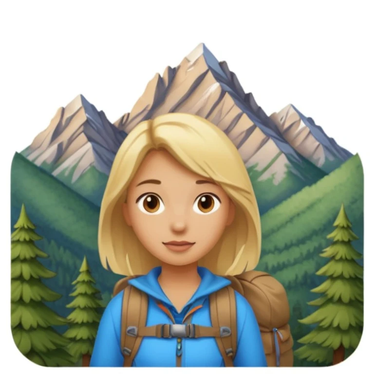 girl backpacking, travelling mountains background emoji