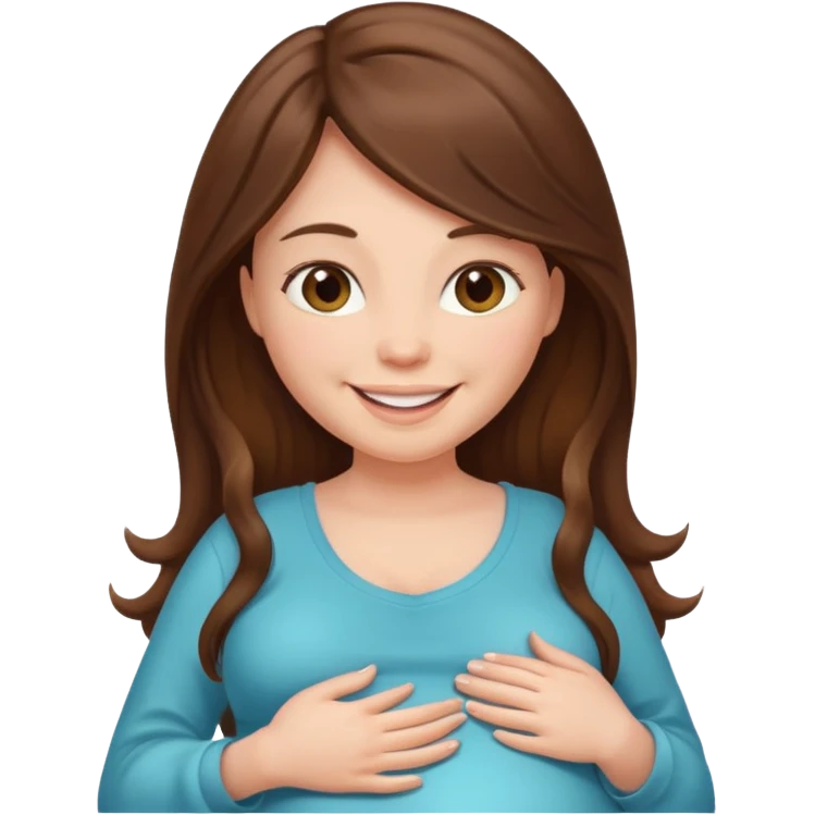A pregnant woman with long brown hair and fair skin  smiling emoji