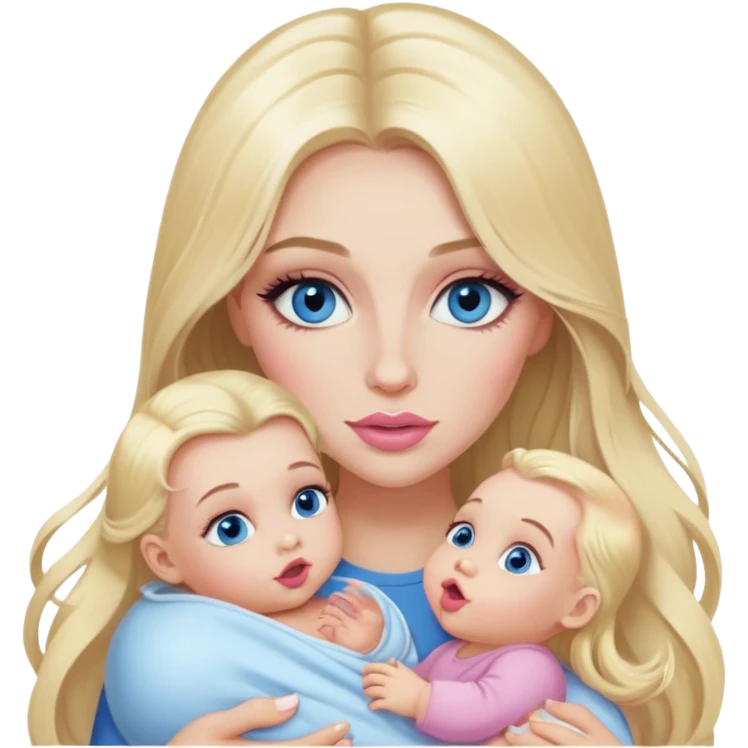 Blonde baddie with long hair Pretty makeup long lashes blue  eyes ,   light pink lips feeding baby emoji