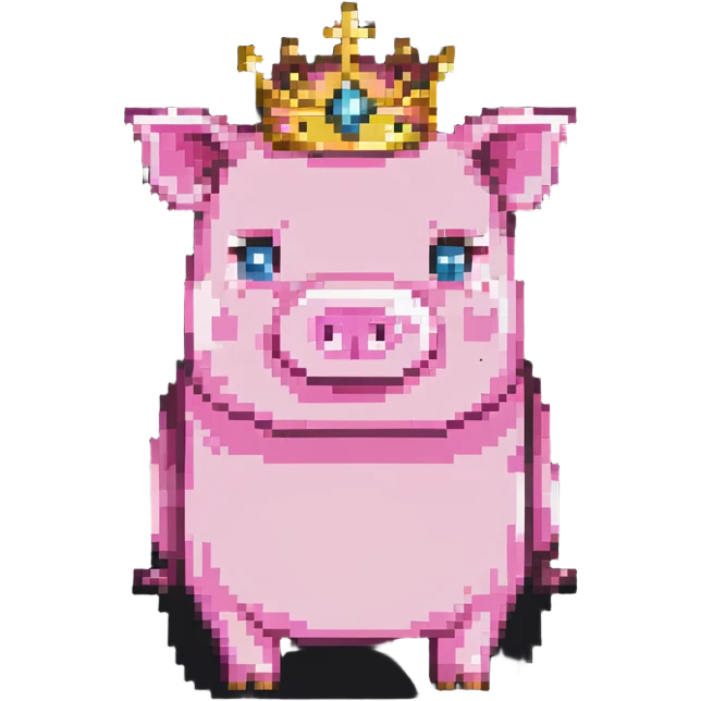 Minecraft pig full body pink blocky animal with square head wearing a crown emoji