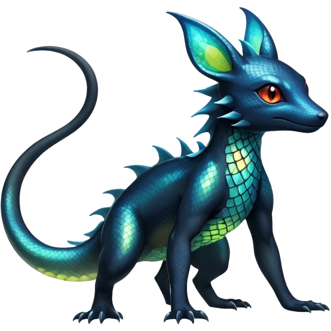 Colorful Iridescent Exotic Salandit-Aurorus-Umbreon-Fakémon-hybrid-creature (full body)  emoji