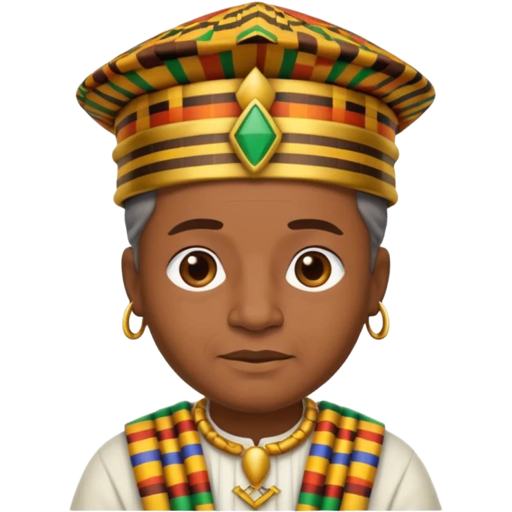 Create an emoji of an old African king wearing kente cloth and white shirt with an african kufi hat emoji