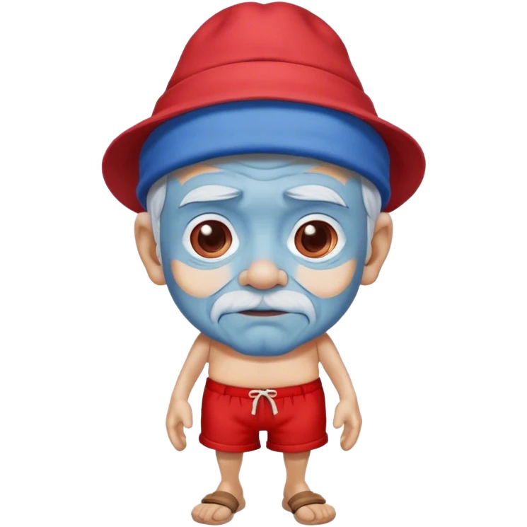 Old man, blue skin, with red hat and red shorts emoji