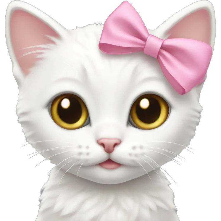 white kitten wearing pink bow  emoji