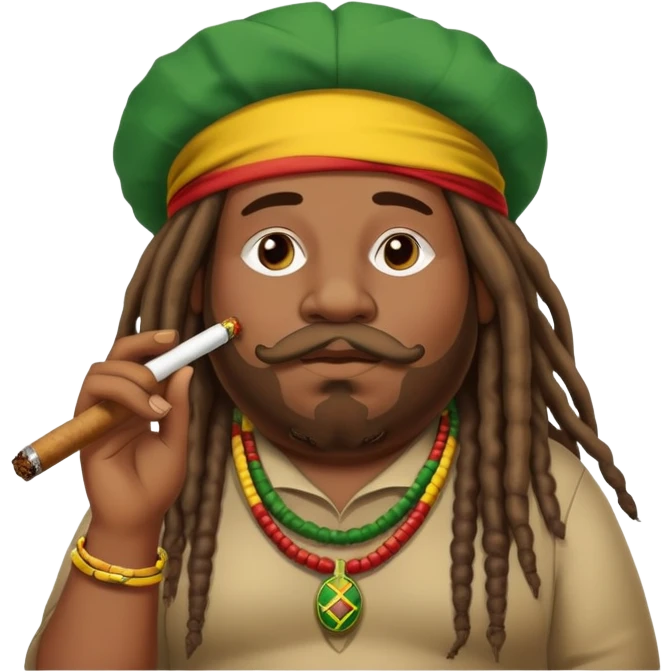 A fat Rastafarian smoking a blunt A I Rastafari and did smoking a blunt with dreads emoji