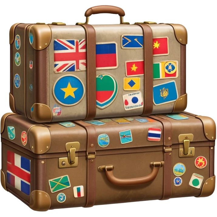 Suitcase with travel stickers from different countries emoji