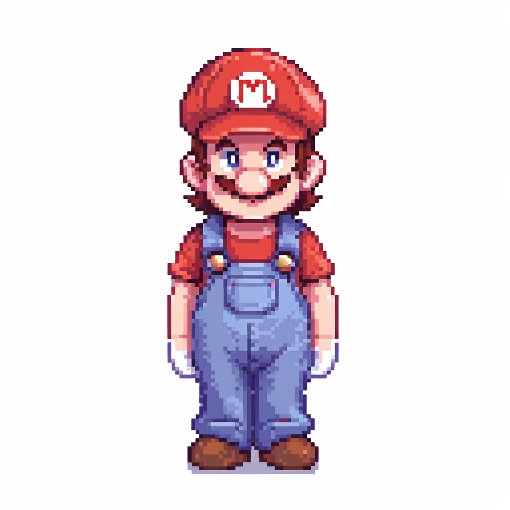 Mario character in classic red hat and overalls, pixel art style emoji