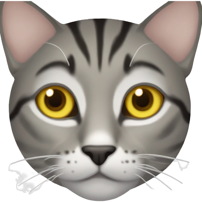 White grey brown black tabby with yellow eyes  emoji