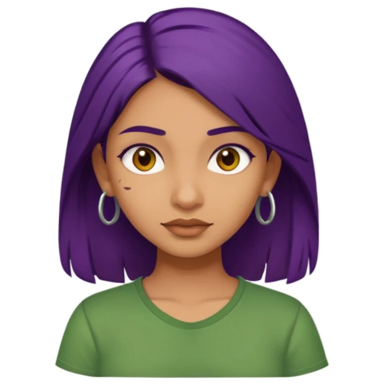 Give me an emoji : a tan skinned indian girl, medium deep purple hair with a green shirt emoji