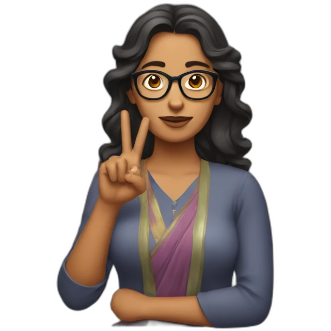 Indian woman with medium long wavy hair wearing glasses, showing one hand with crossed fingers emoji