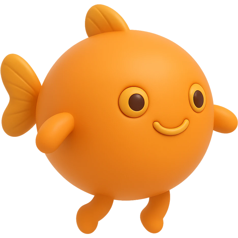 Make the balloon fish orange, add arms and legs, keep the style playful and floating, with no background. emoji