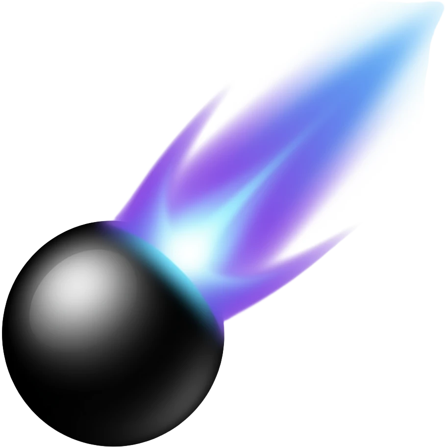 une comete en noir avec des trainees violette et bleues emoji