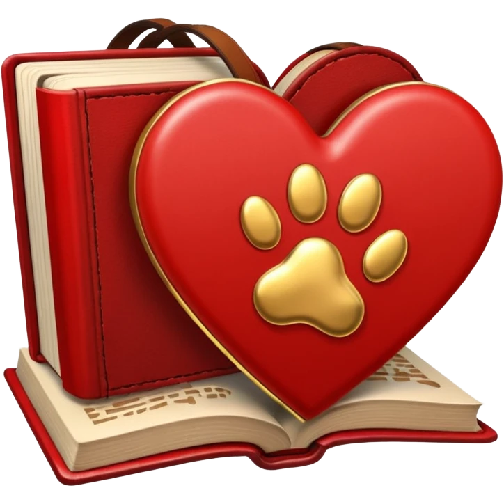 heart with a paw print and a book emoji