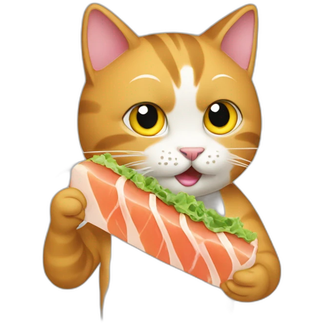 a cat eating a salmond emoji