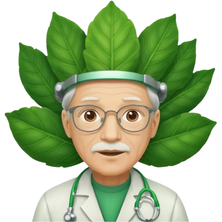 an scientist man wearing a large leaf headgear bye  emoji