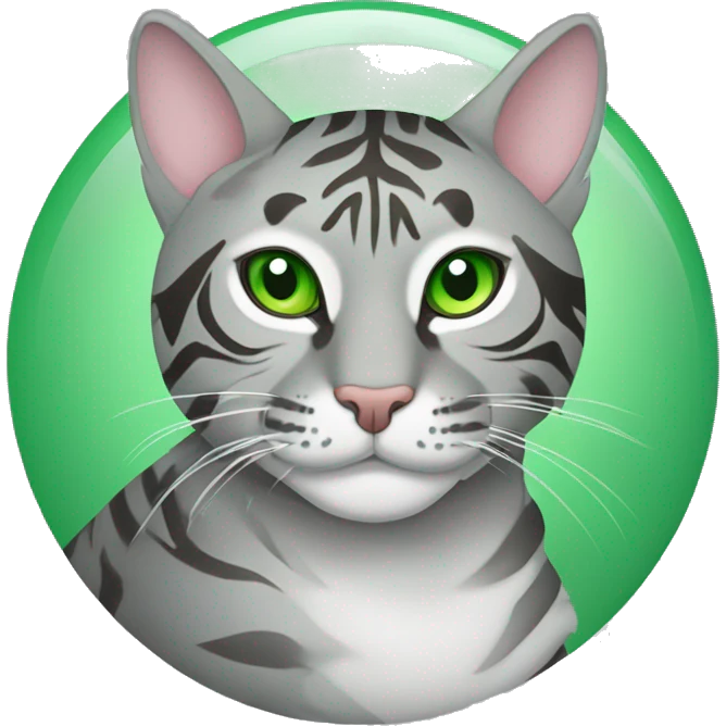 grey tiger tabby cat with green eyes curled into a circle ball resting comfortably  emoji