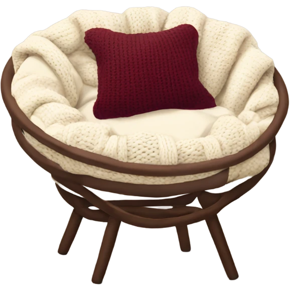 Cozy cream papasan chair with maroon pillow and chunky knit blanket emoji